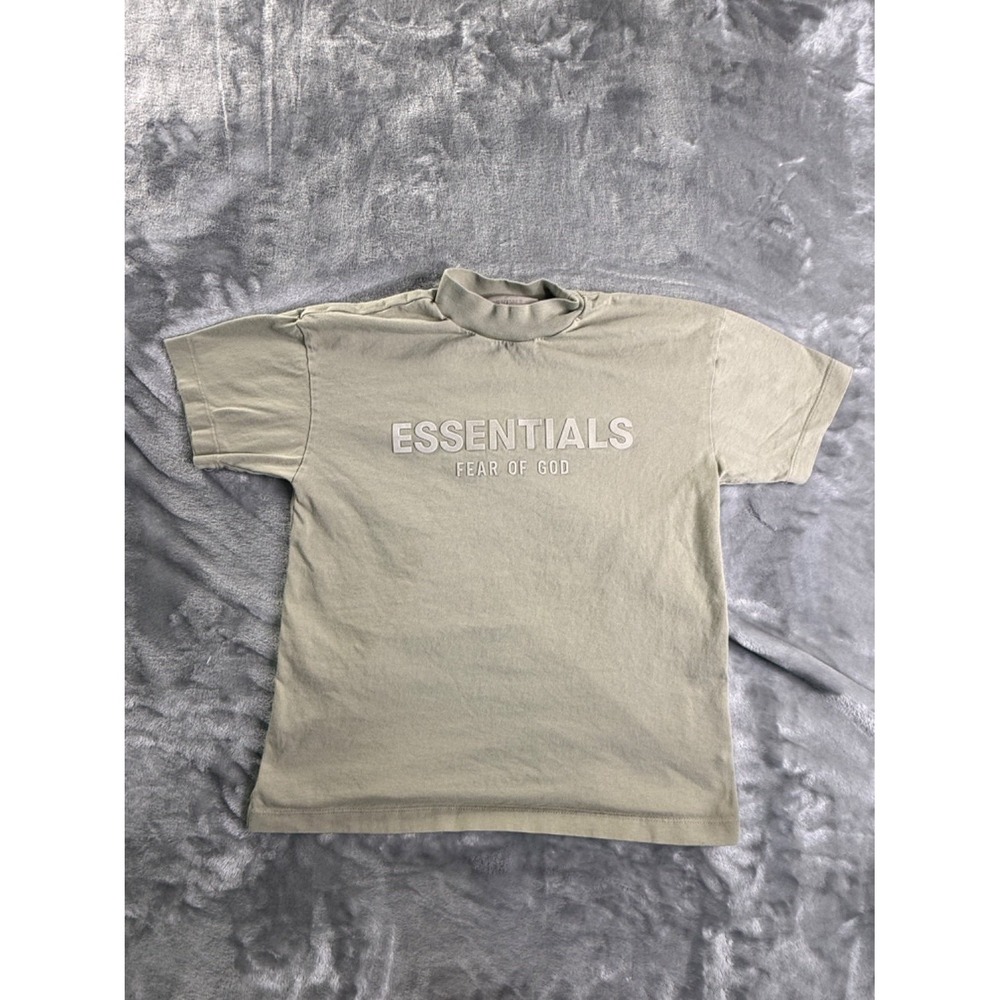 Fear of God Essentials Mock Neck Logo T-Shirt Boys Size 10 Green